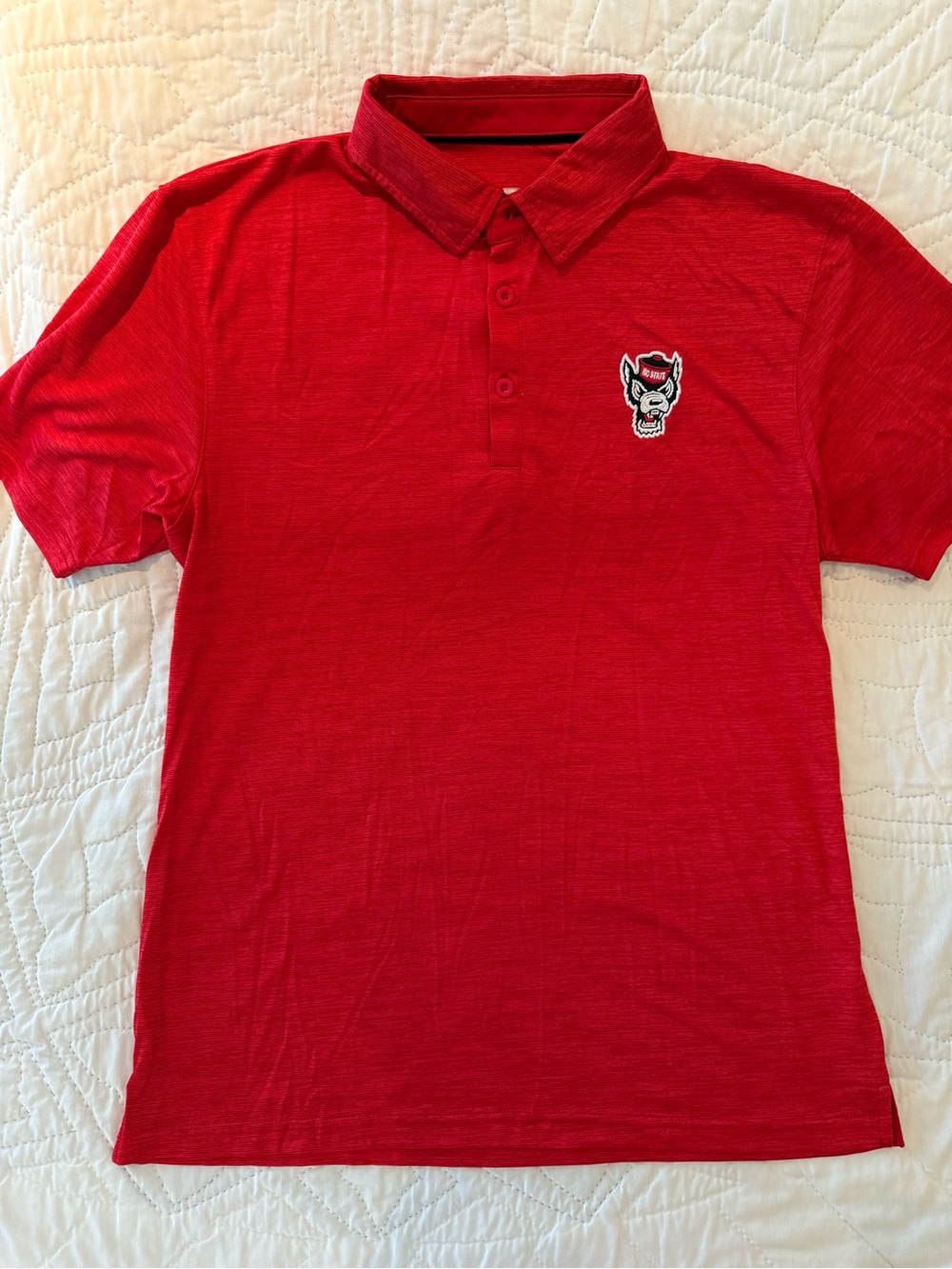 Red Men’s Polo Shirt with NC State Wolf Mascot